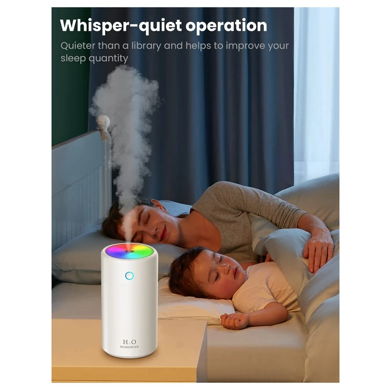 AD-Humidifier Mini USB Air Humidifier 400Ml With Colorful Night Light Auto Power Off For Home Car Bedroom Office