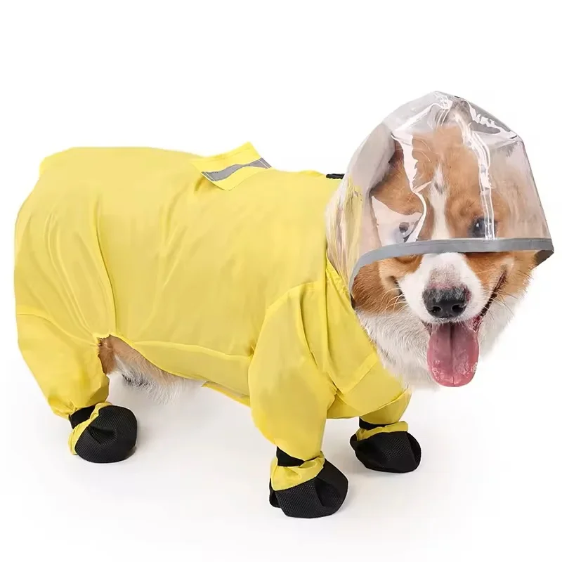 Dog Raincoat With Boot Reflective Windproof Water All-Inclusive Hood Raincoat Outdoor Poncho Small Medium Large Dog Pet Supplies