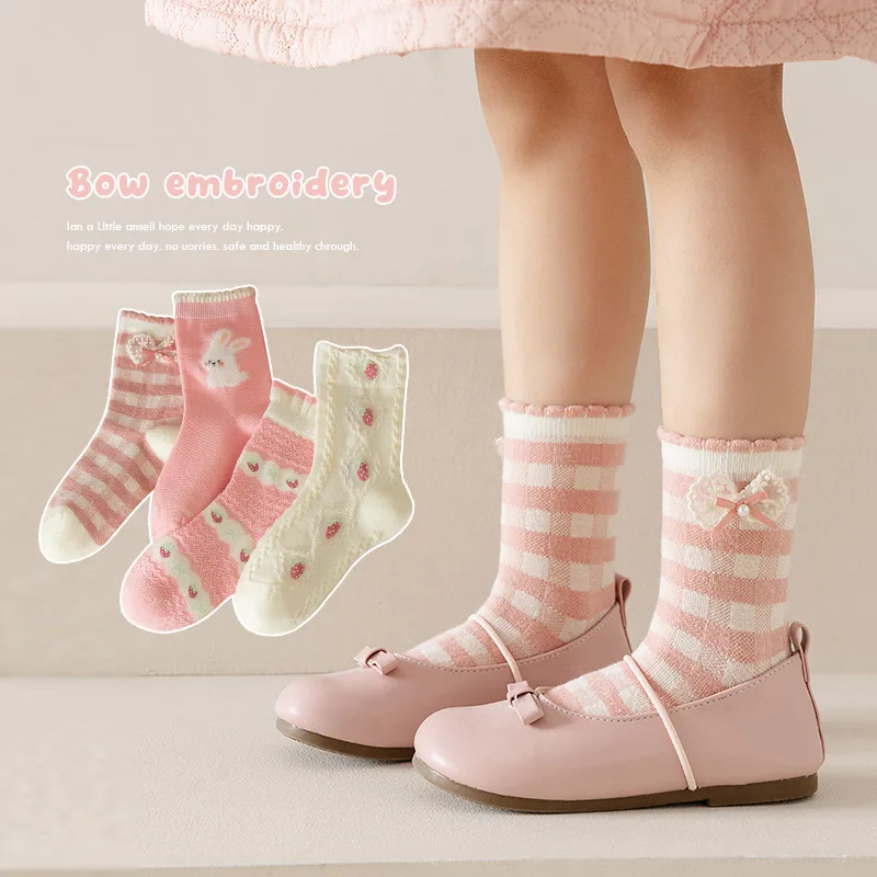 

Spring and Autumn Children's Socks Fungus Edge Cartoon Class A Cotton Boneless Medium Tube Socks Korean Girls Sweet Princess Lon