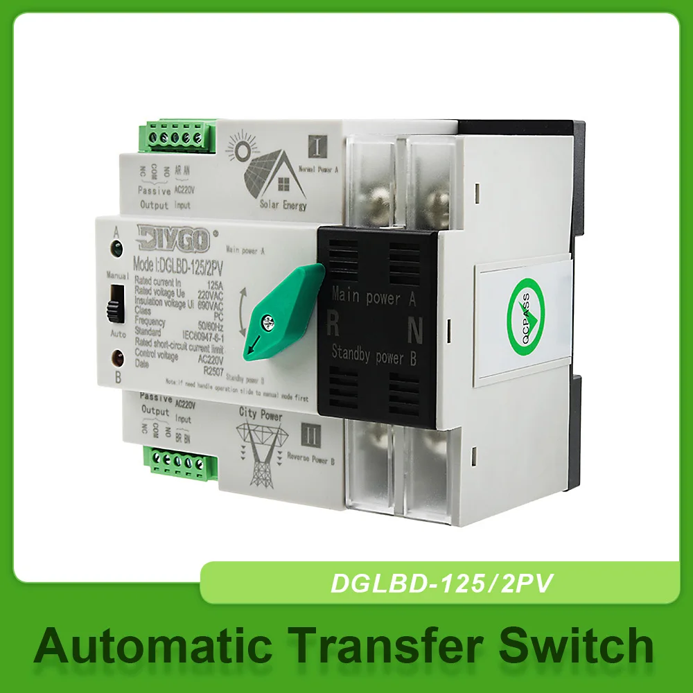 2P ATS Dual Power Automatic Transfer Switch For PV And Inverter Din Rail Small Uninterrupted Power Electrical Selector 220V/110V