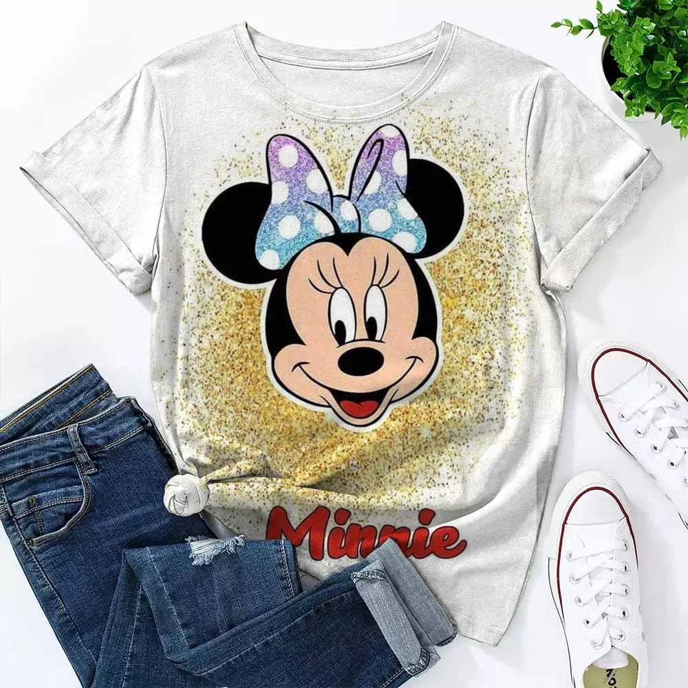 Disney Mickey Mouse Print Sommer T Shirt für Frauen Oversize T-shirt Rundhals Kleidung Pulovers Top Grafik T Shirts Casual