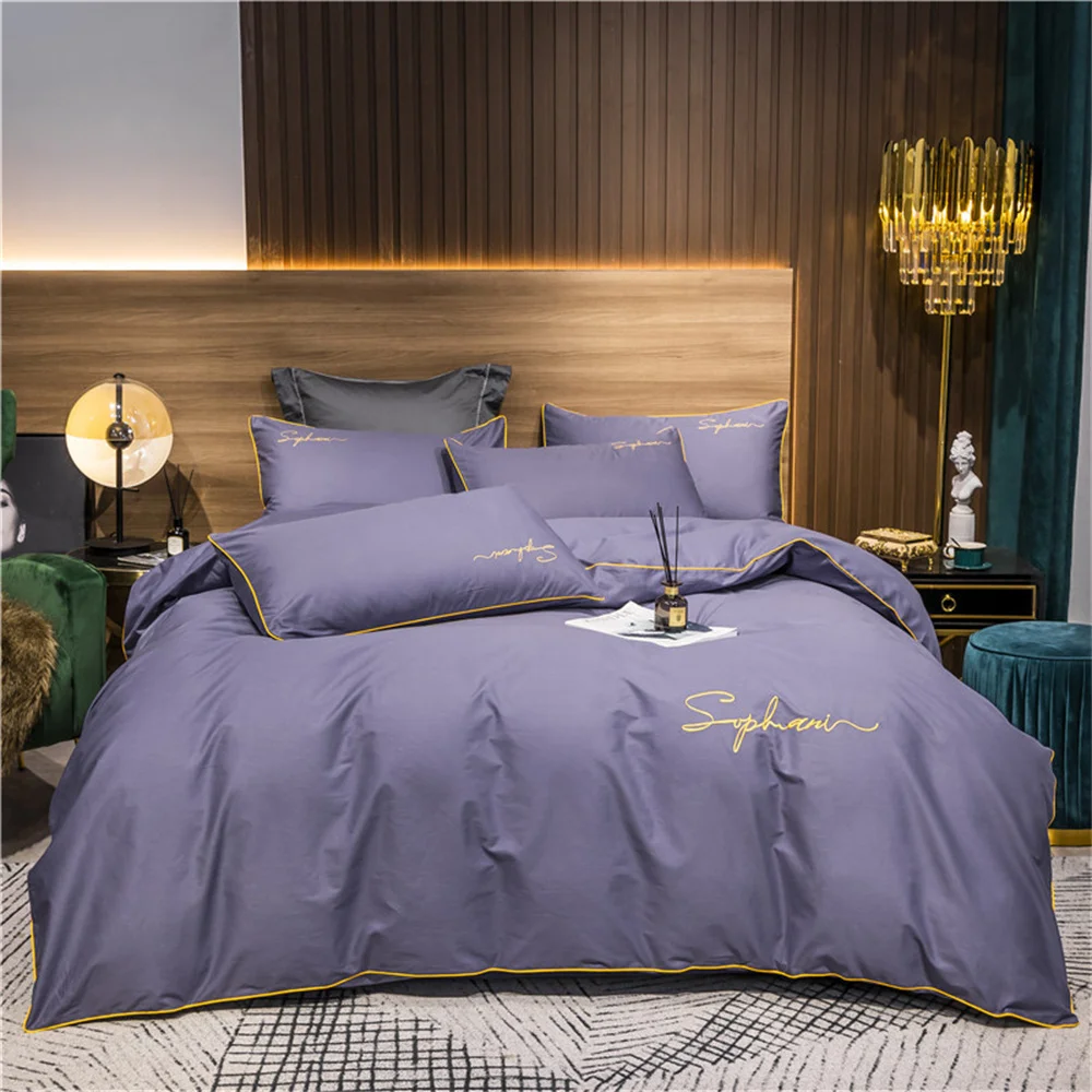 Svetanya Solid Cotton Embroidery Bed Linens Hotel Home Bedding Sets Sheet Pillowcase Duvet Cover Set