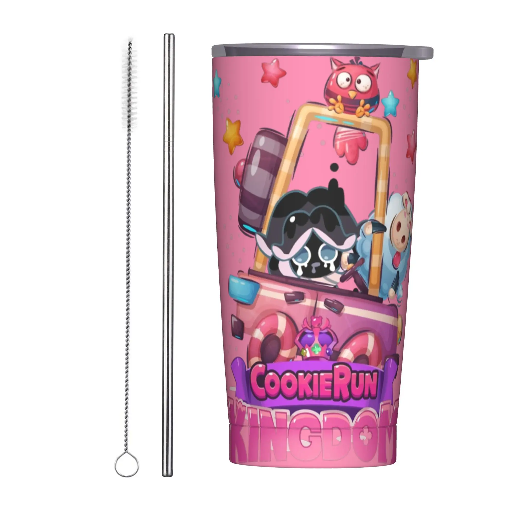 Car Squidink cookie Active Tumbler Vacuum Insulated Cookie Run Kingdom Coffee Cups with Lid Straw School Mug Water Bottle, 20oz