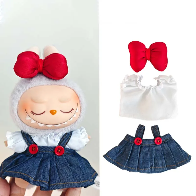 עבור קוריאה Kpop Exo Labubu Idol Dolls Jean Dress Bowknot Doll Clothes Kids Dollhouse 15-17cm בגדים חמודים אביזרי בובות צעצועים