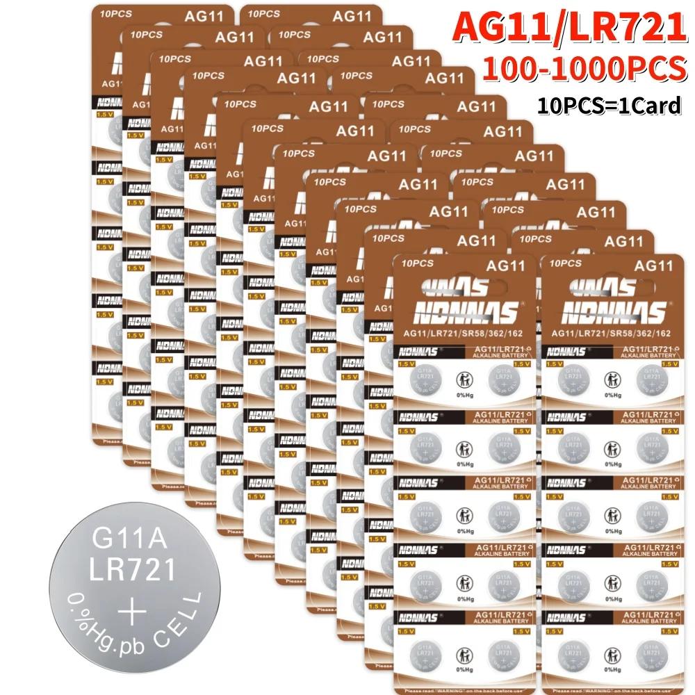 100-1000PCS AG11 LR721 LR58 1.5V Alkaline Button Cell 362 SR721SW 361 For Watch Calculator Laser Pointer Toy Car Key Remote