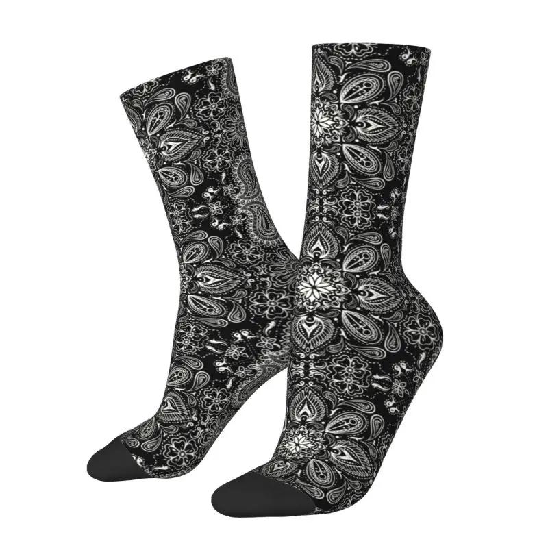 Cool Men's Classic Bandana Style Black Dress Socks Unisex Warm Breathbale 3D Printing Paisley Pattern Crew Socks