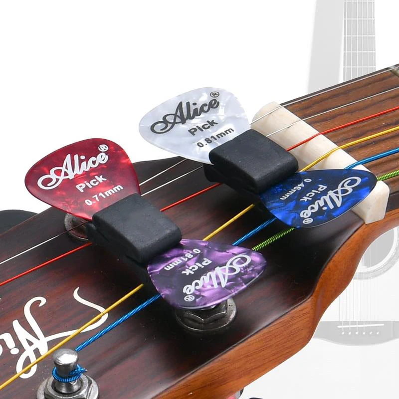 5Pcs Schwarz Gummi Gitarre Pick Halter mit Gitarre Pick Fix Auf Kopfplatte für Gitarre Bass Ukulele Nette Gitarre Zubehör TMZ – Detail 3