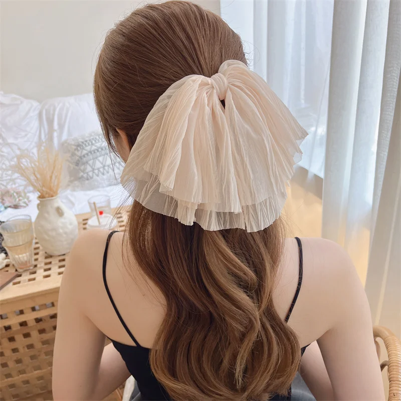 New Chiffon Ribbon Bow Hairclip Women Girls Barrettes White Black Silk Bowknot Hairpin Spring Clip Headwear Hair Accessories