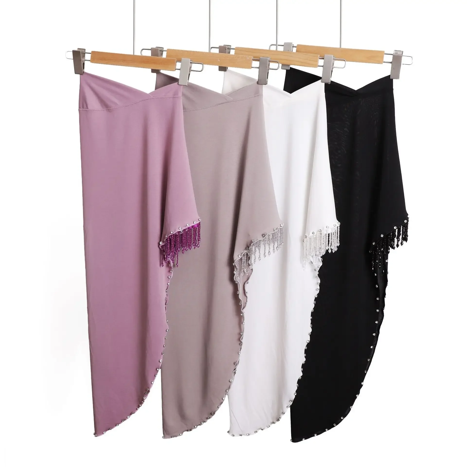 

Muslim Tassel Hijab Beaded Solid Color Hijab Arab Hijab Women Hijab Shiny Soft Easy to Wear Hijab Turkish Head Wrap Scarf Mujer