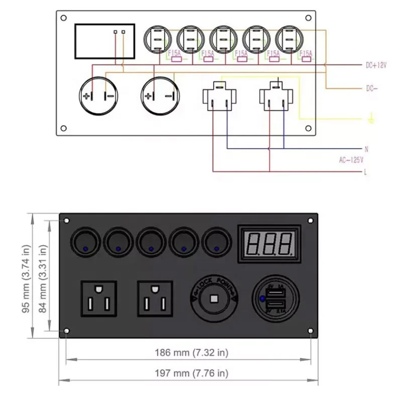 5 Gang Toggle Switch Panel Multi-Functions With AC Outlets Power Outlet Voltmeter For Marine Rv Camper Caravan Home Wall Plate