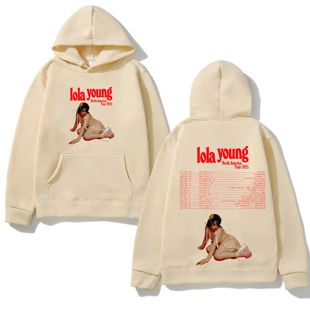 LOLA YOUNG tour2025 Graphic Printing Hooded With Pocket Grunge Comfortable Sweatshirts Sleeve Gothic Clothes Moletom Punk Hoody
