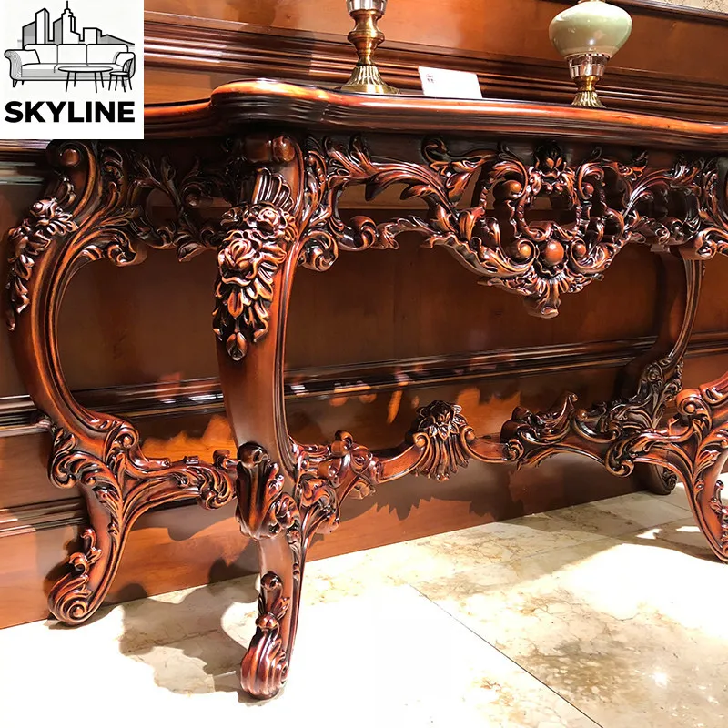 Solid wood entrance table semi-round against the wall, foyer end view table, entrance corridor table, entrance cabinet