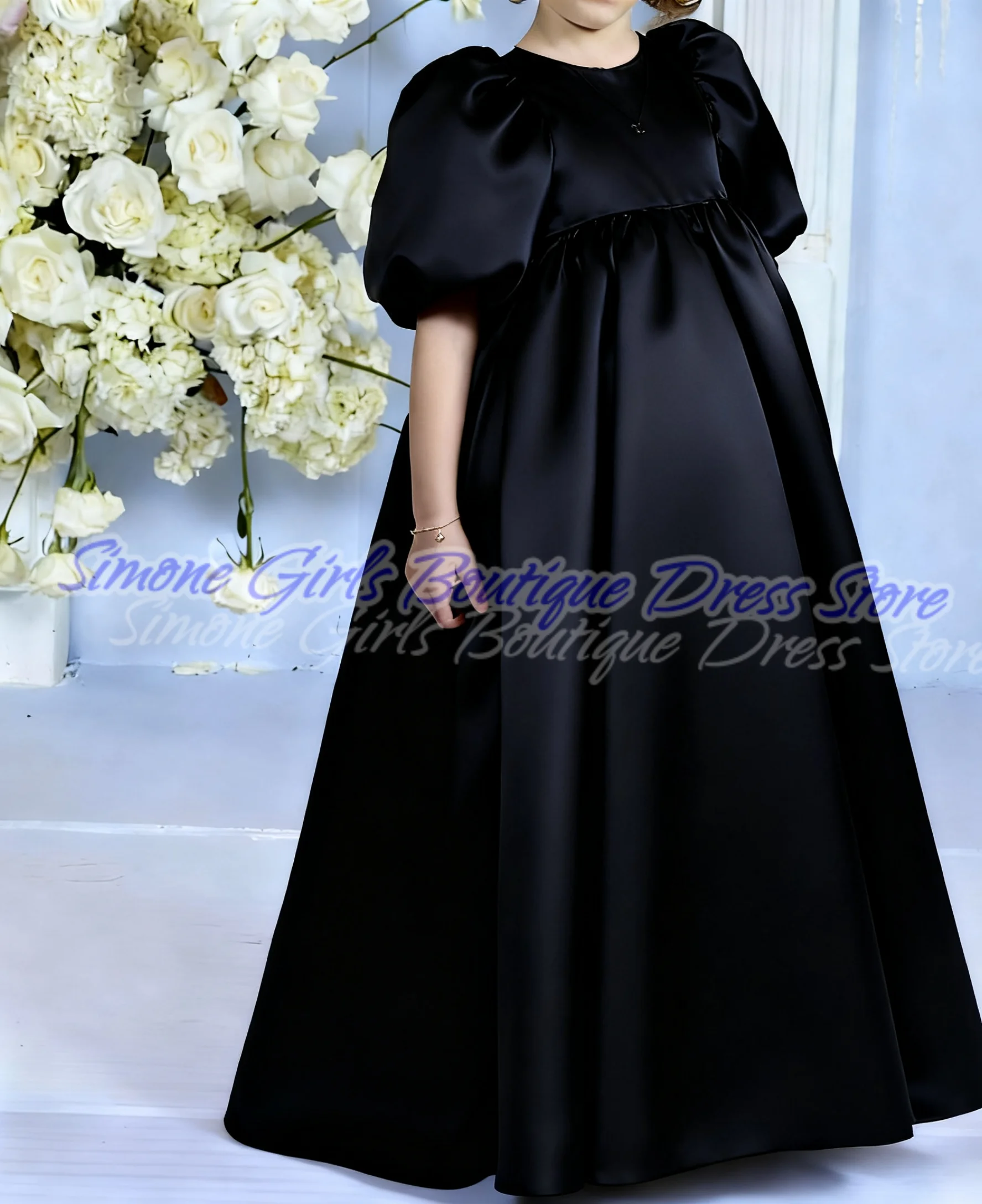 فستان وردي منفوش برقبة دائرية وأكمام قصيرة فستان فتاة الزهور لحفلات الزفاف والاحتفالات والعطلات وعروض الرقص