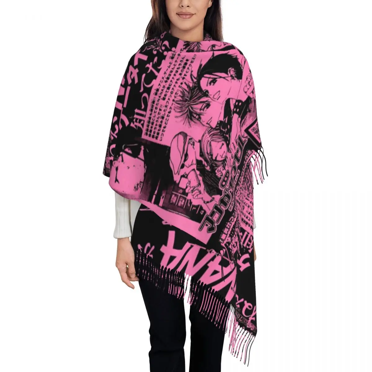 وشاح نسائي مع شرابة نانا مستوحاة أنيمي كبير شتاء دافئ شال التفاف أوساكي Kawaii الكرتون ارتداء اليومي أوشحة الباشمينا #1