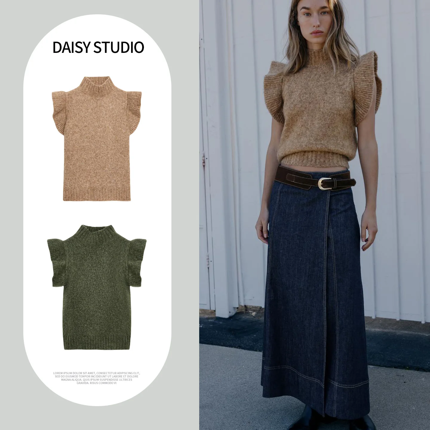 

Spring New Arrival Women's Minimalist Style Sleeveless High Collar Layered Decoration Vest Knitted Sweater Casual Loose Fit