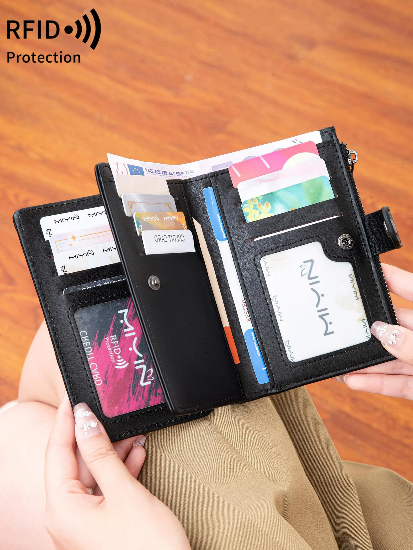 MIYIN RFID anti-theft brush retro three fold women\'s short wallet PU leather multi card slot wallet multifunctional zero wallet
