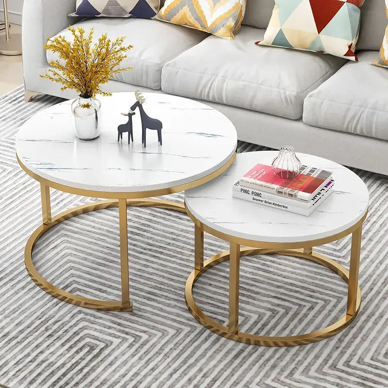 70+50CM 80+60CM  2 in 1 Living Room Coffee Tables  Texture Wooden Combination Furniture Round Tea Table