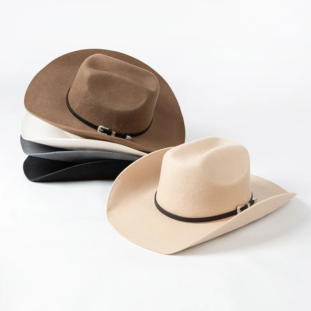 

100% Australia Wool Felt Cowboy Hat Unisex Wide Brim Felt Hat with PU Belt