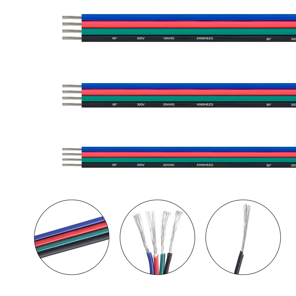 

RGB Wire 4Pin LED Extension Cables 22 20 18 Gauge 12V Electrical Wire For SMD 5050 RGBWW LED Lights Bulbs Lamps JST Connectors