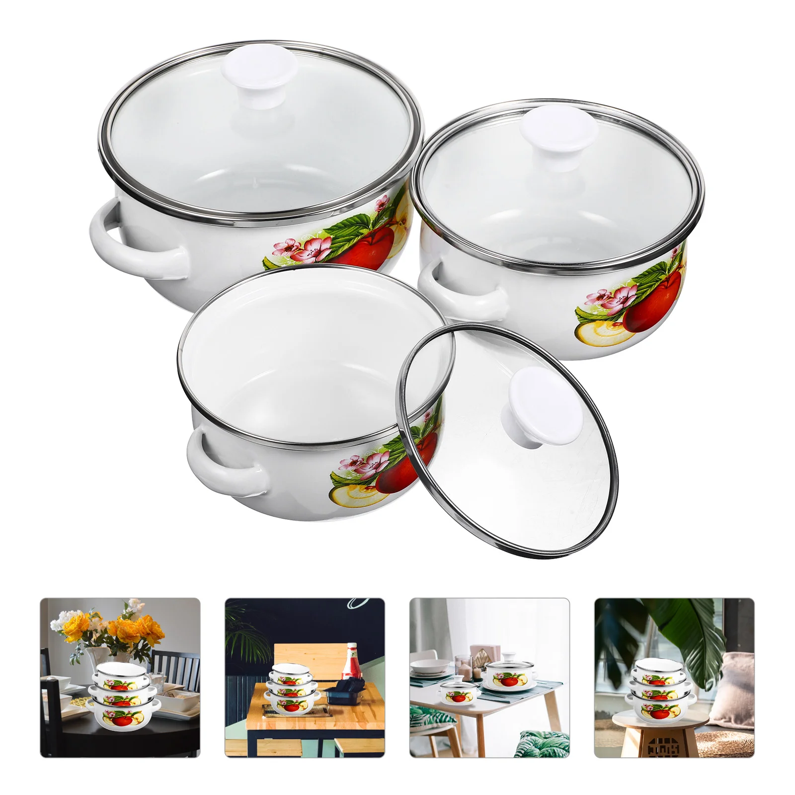 

3 Pcs Enamel Pans for Cooking Pot High Quality Stove Top Small with Handle Saucepan