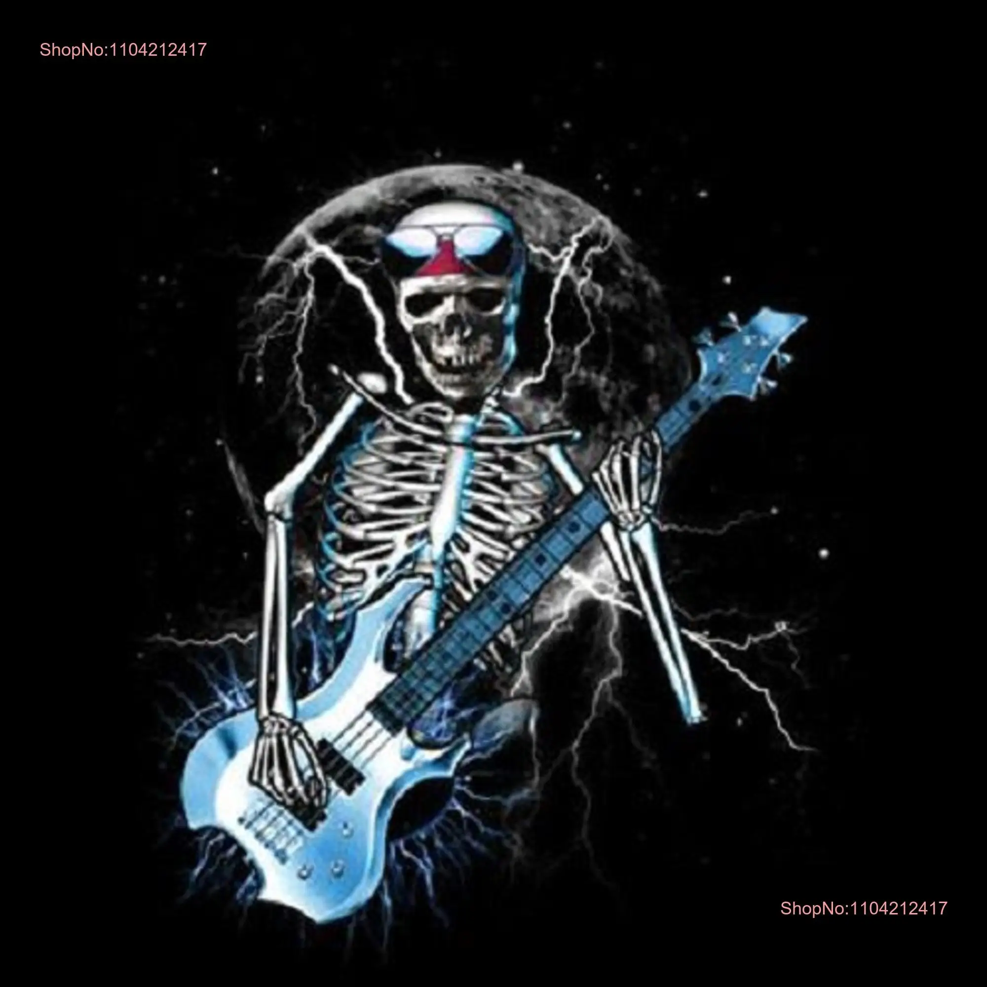 Skeleton Blue Guitar T Shirt Rocker Musician SweaT Available On Request 059a long or short sleeves