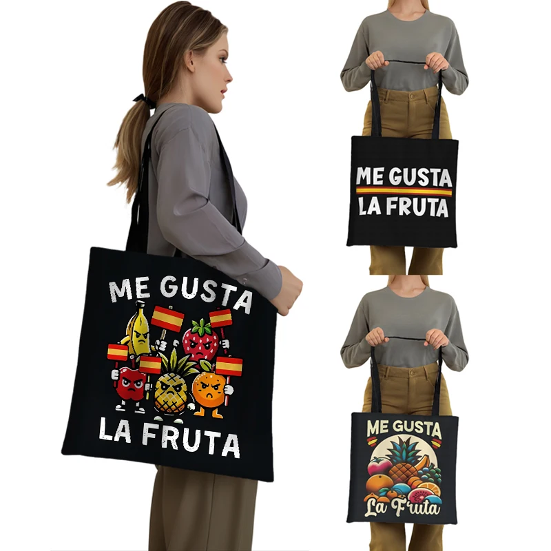 Me Gusta La Fruta España Print Shopping Bags I Like Fruit Casual Totes Large Capacity Shoulder Bag Reuseable Grocery Shopper Bag