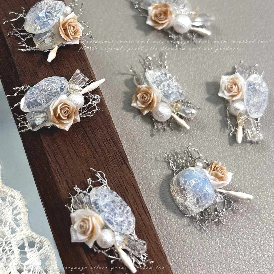 Organza Kamelia Kwiatowa Ozdoba Kryształowe Cyrkonie Koronka Perła Kokarda Róża Serce Urok Dekoracje do Paznokci Akcesoria Narzędzia