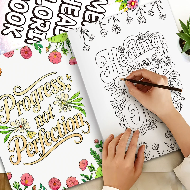 Inspirational Art Book 32 Motivational Words,Psychological Health Coloring Book，Creative Decompression Graffiti Art Book