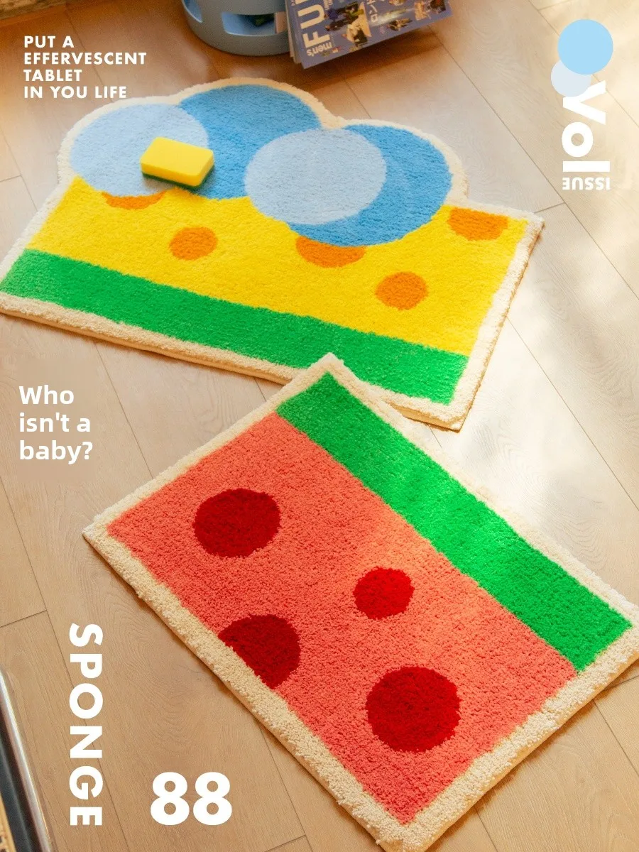 

Froth Sponge Baby Dopamine Flocked Carpet Bedroom Bathroom Anti-Slip Water Absorbent Mat Machine Washable Home Use
