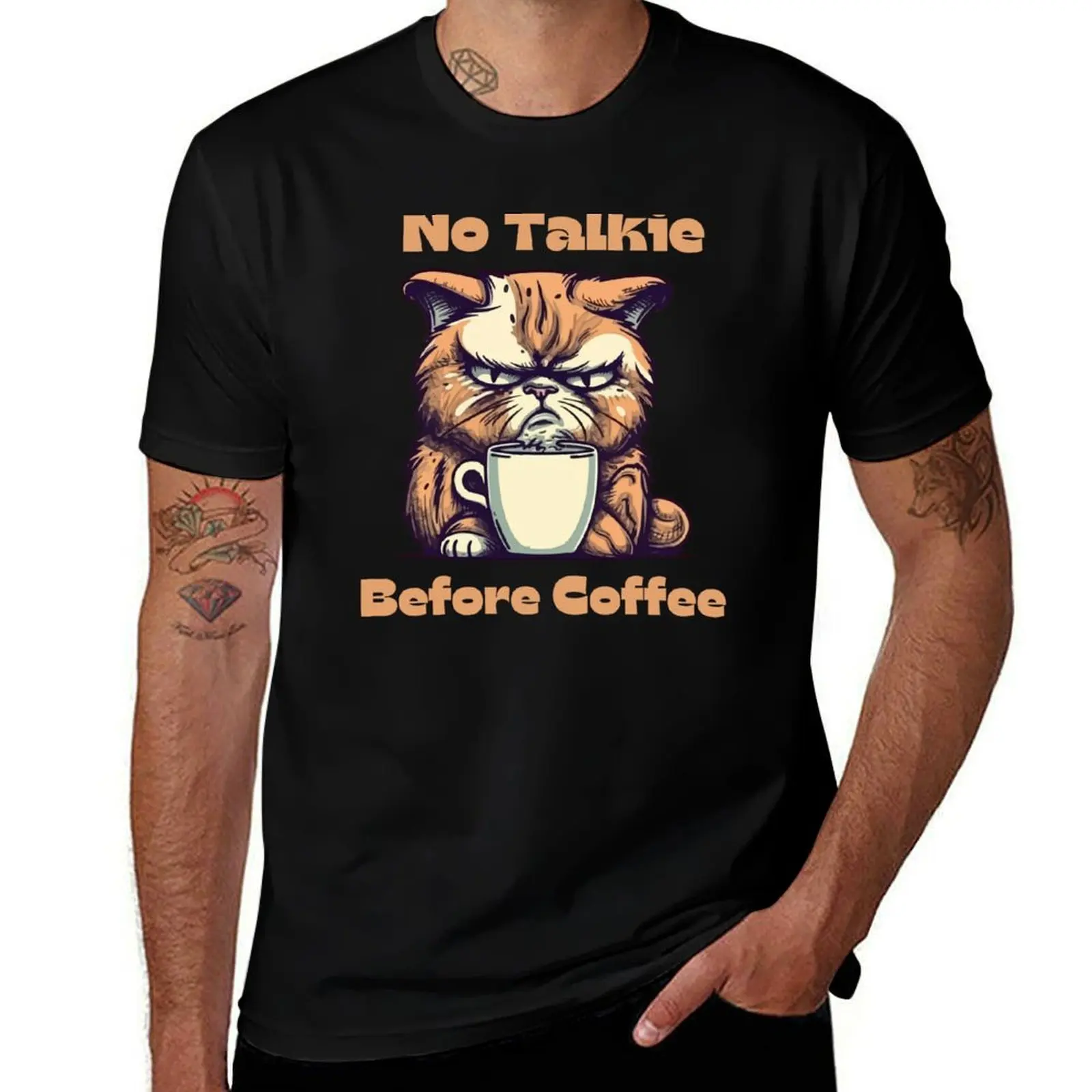 

Grumpy Kitty No Talkie Before Coffee T-Shirt men t shirt cotton 100% T-Shirt
