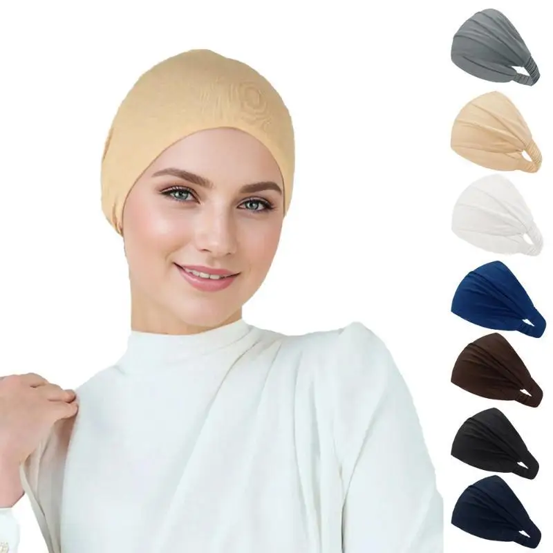 Stylish Wide Solid Elastic Hairband Exquisite Hair Hoop Head Scarf for Muslim Women Gift & Daily Wear