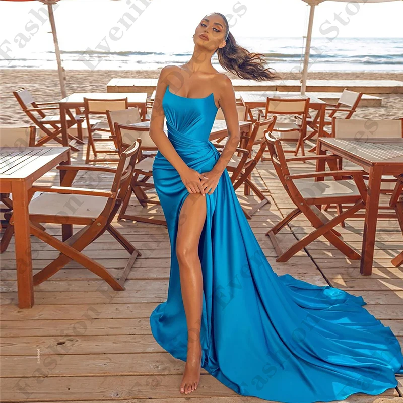 Sexy Mermaid Backless Evening Party Long Dresses Fascinating Bohemian Off Shoulder Sleeveless High Split Mopping New Prom Gowns