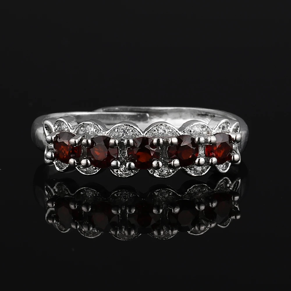 100% natural garnet gem ring for women's adjustable copper-plated silver round rings for parties and gifts