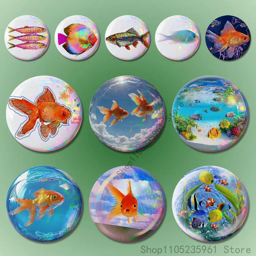 

Colorful Fish Marine Creatures Badges 25 32 44 58 75 mm Round Cosplay Pin Fans Collect Friends Gifts Brooch Souvenir Custom