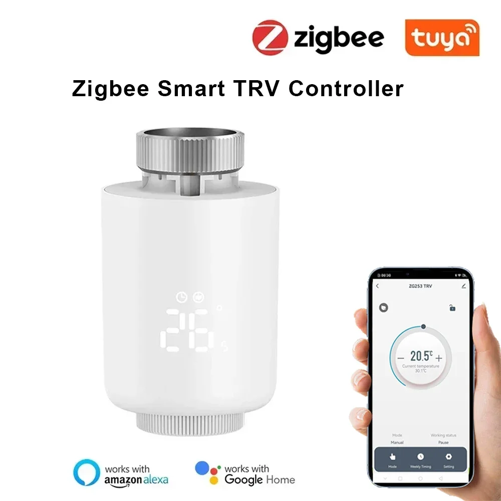 Tuya Smart ZigBee TRV Radiator Actuator Valve Thermostatic Radiator Valve Temperature Controller Works with Google Home Alexa