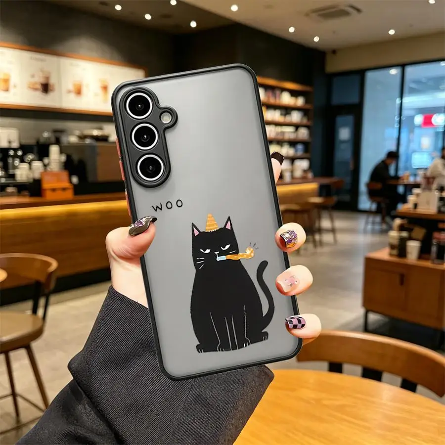 Phone Cover Case for Samsung Galaxy A56 A55 A14 A23 A34 A36 A73 A33 A52S A72 A16 A15 A35 A17 A52 A53 A54 Black Birthday Cat