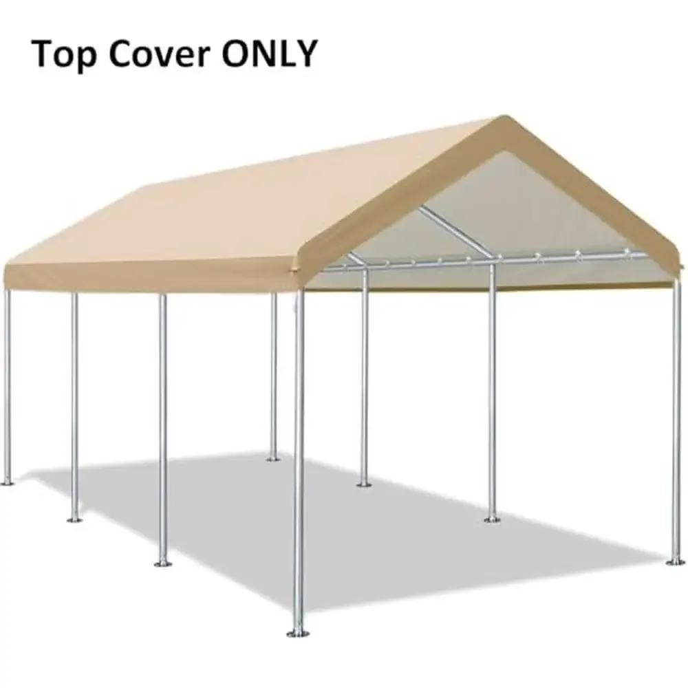 Carport Canopy Cover Replacement Top 10x20 Shelter Beige Ball Bungees UV Waterproof Dust Wind Rain Snow