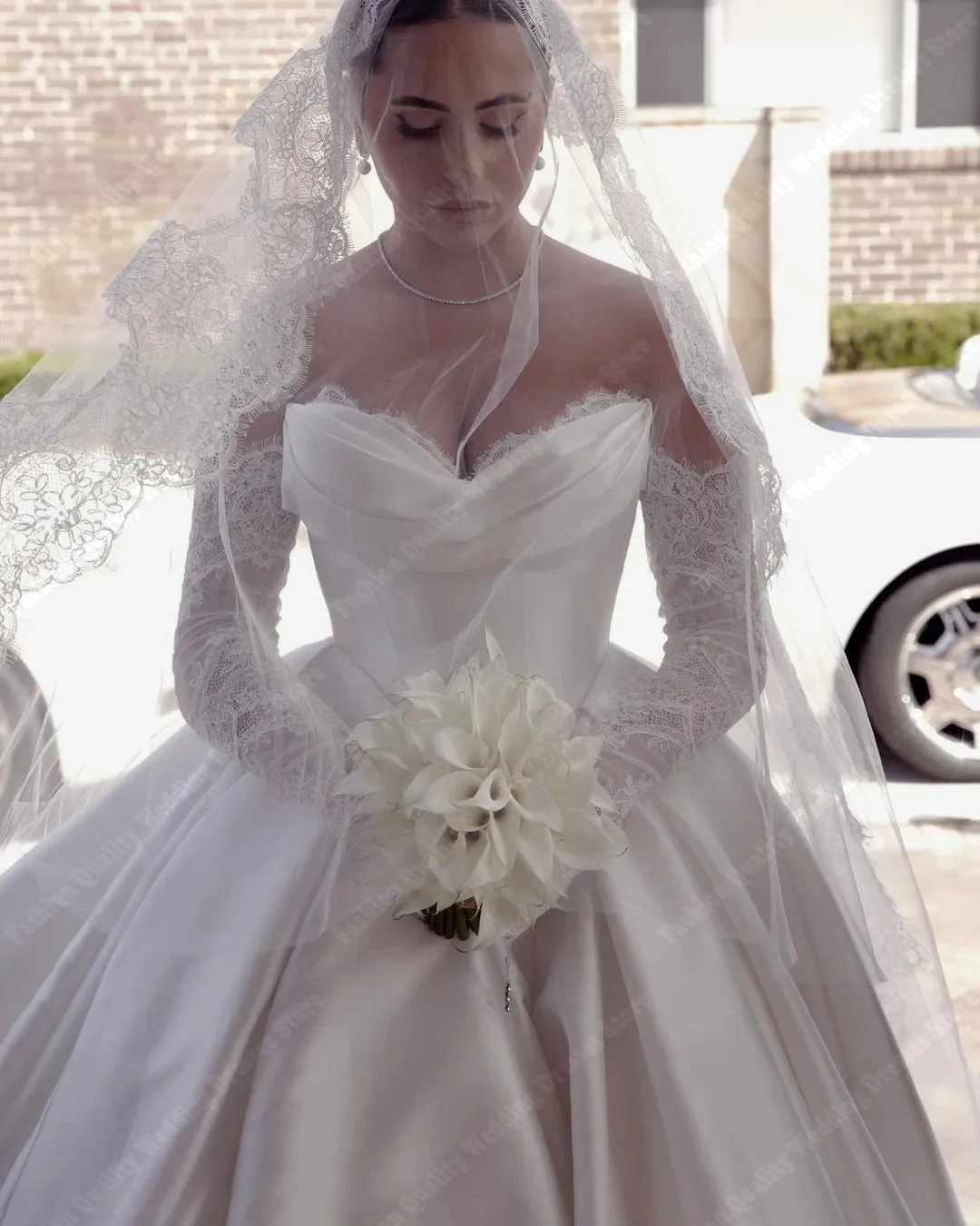 Vestido De Novia De superficie De satén simple, cuello De corazón liso, Vestido De Novia Formal, trapeador De piso De fiesta, el más nuevo