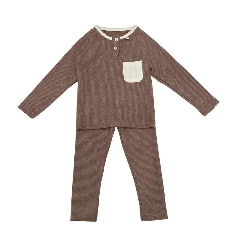 Children\'s Pajama Sets 2023 Autumn Kids Knitted Home Clothing Set Girs Boys Tops Pants Set Korean Baby Sleepwear Homewear