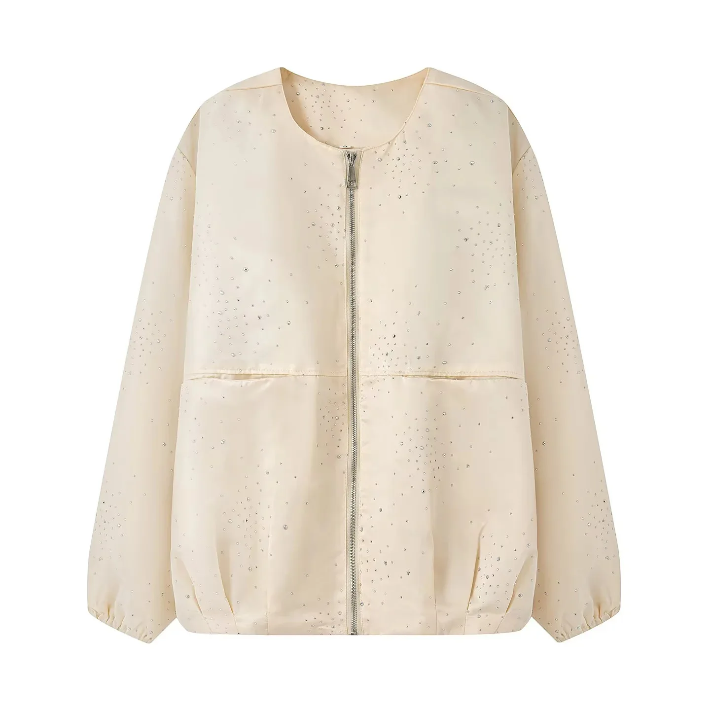 

2025 Chic Elegant Bright Diamond Women's Jacket Autumn Zipper Jackets For Women Long Sleeve Cropped Coats Casual New Jacket