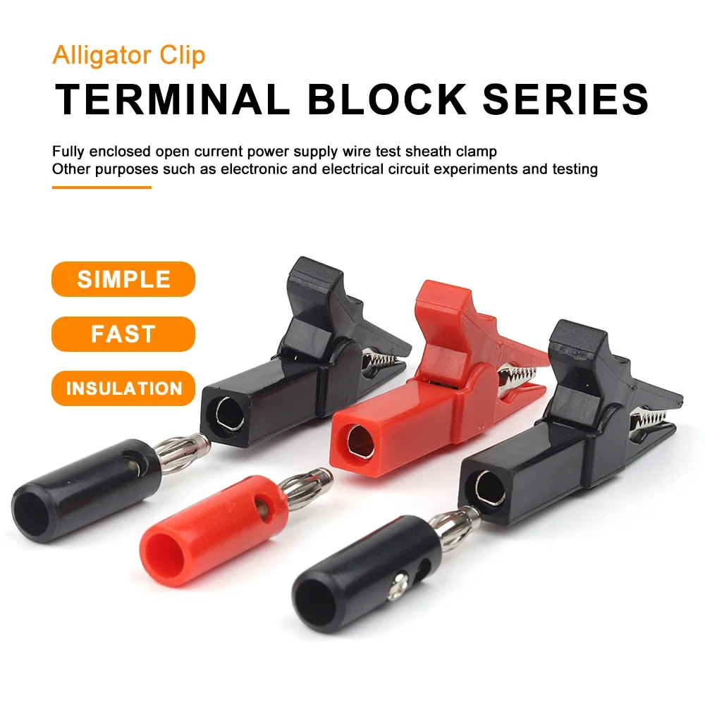 4pcs/Set 55mm Alligator Clip + Banana Plug, Test Probe With 4mm Banana Plug Cable Clips Red + Black Stonego Test Accessories image 2