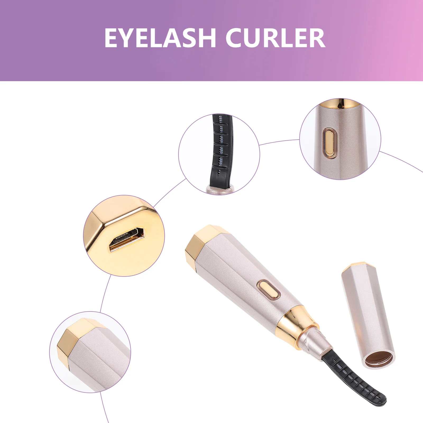 

Portable USB Heated Eyelash Curler Quick Heating Electric Lash Curler Compact Size Safe Durable for Travel Business Trip