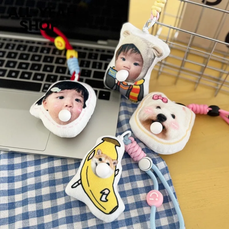 Custom Bubble Blowing Plush Keychain Photo DIY Avatar Pendant Stress Relief Squeeze Toy Gift