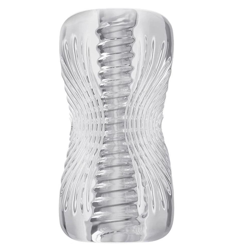 Transparent Visible TPE Spiral Textured Handheld Intimate Trainer for Men Soft Elastic Washable Reusable Discreet Portable