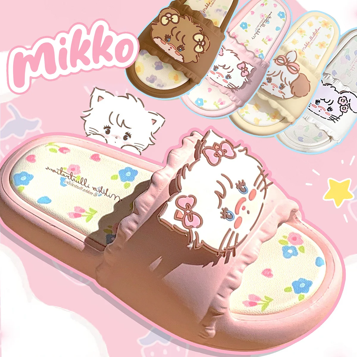 

Genuine Mikko Home Slippers For Women Kawaii Mikko Latte Cammy Mousse Girl Heart Summer Cool Slippers Anime Peripheral Girl Gift