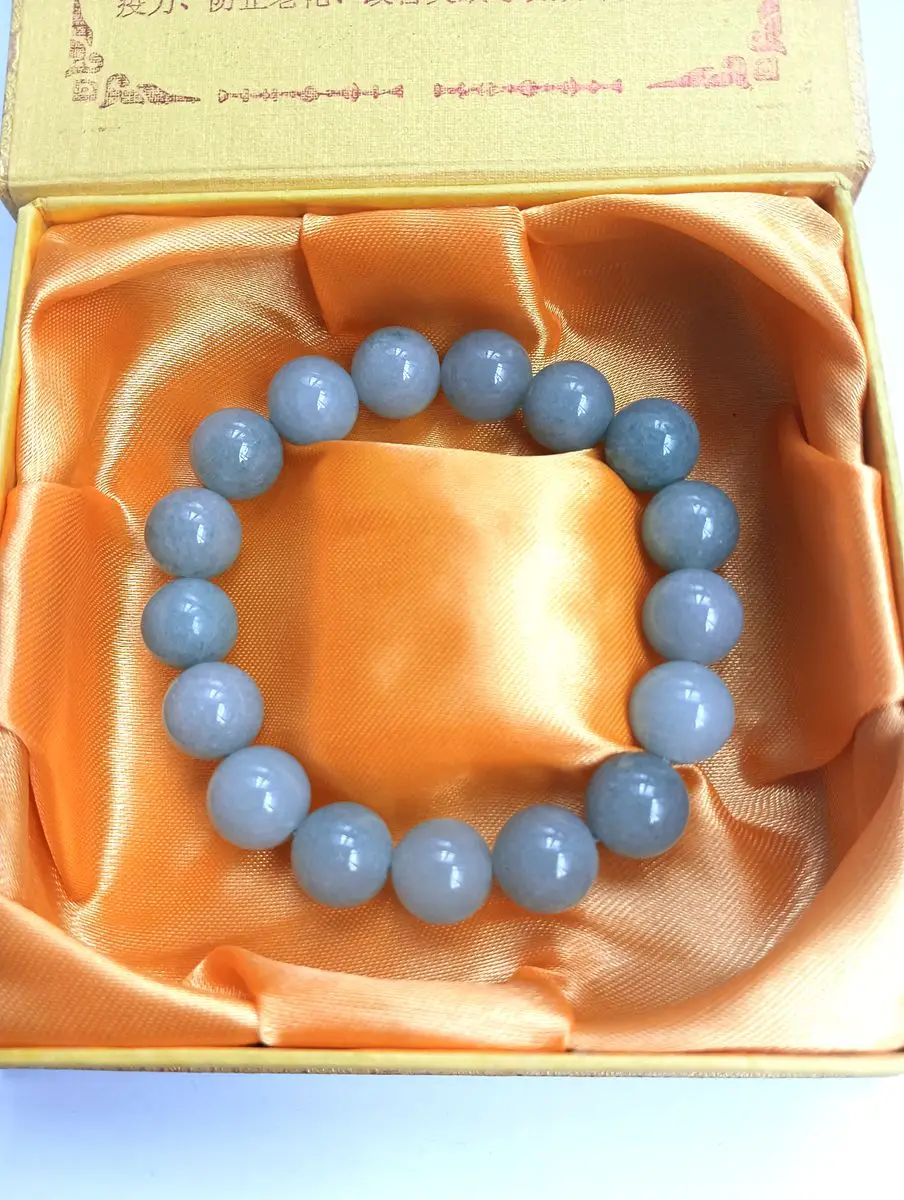 12mm Nature He Tian Jade Bangle Mala Bead Bracelet Mascot Amulet Rosary Bless Lucky Energy