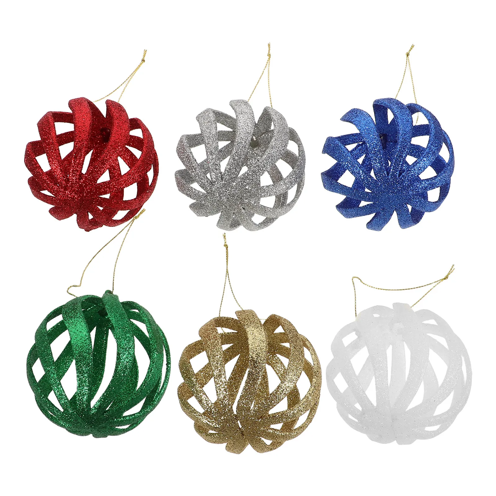 6Pcs Festive Christmas Baubles Glitter Plastic Ball Ornaments Hanging Tree Decor for Holiday Party Wedding DIY Craft Sparkly