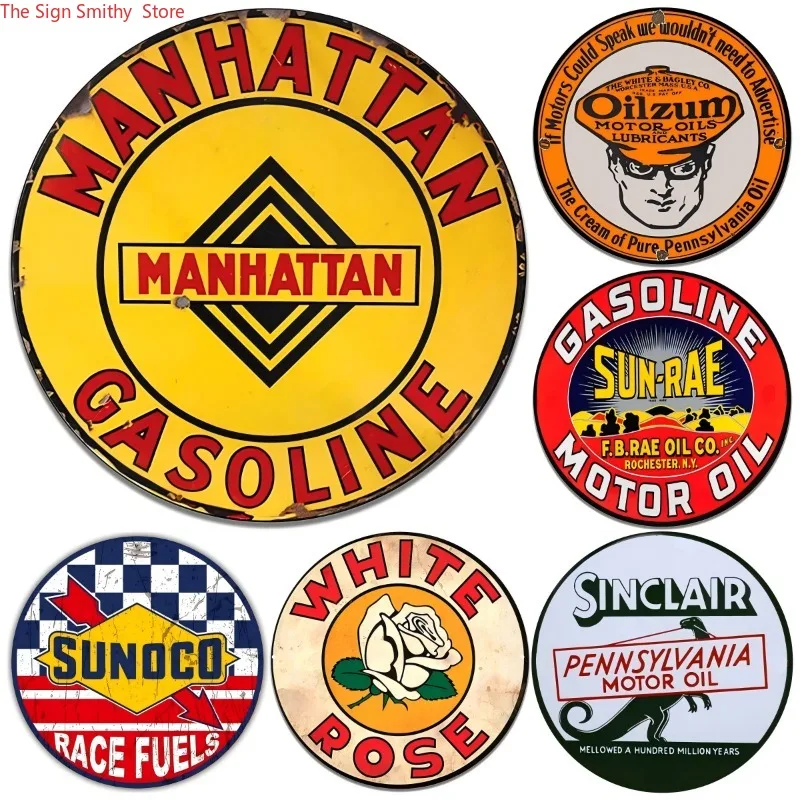 Artisan round metal craft, bohemian wall decor, amusing retro art for breweries, juice bars, tool sheds
