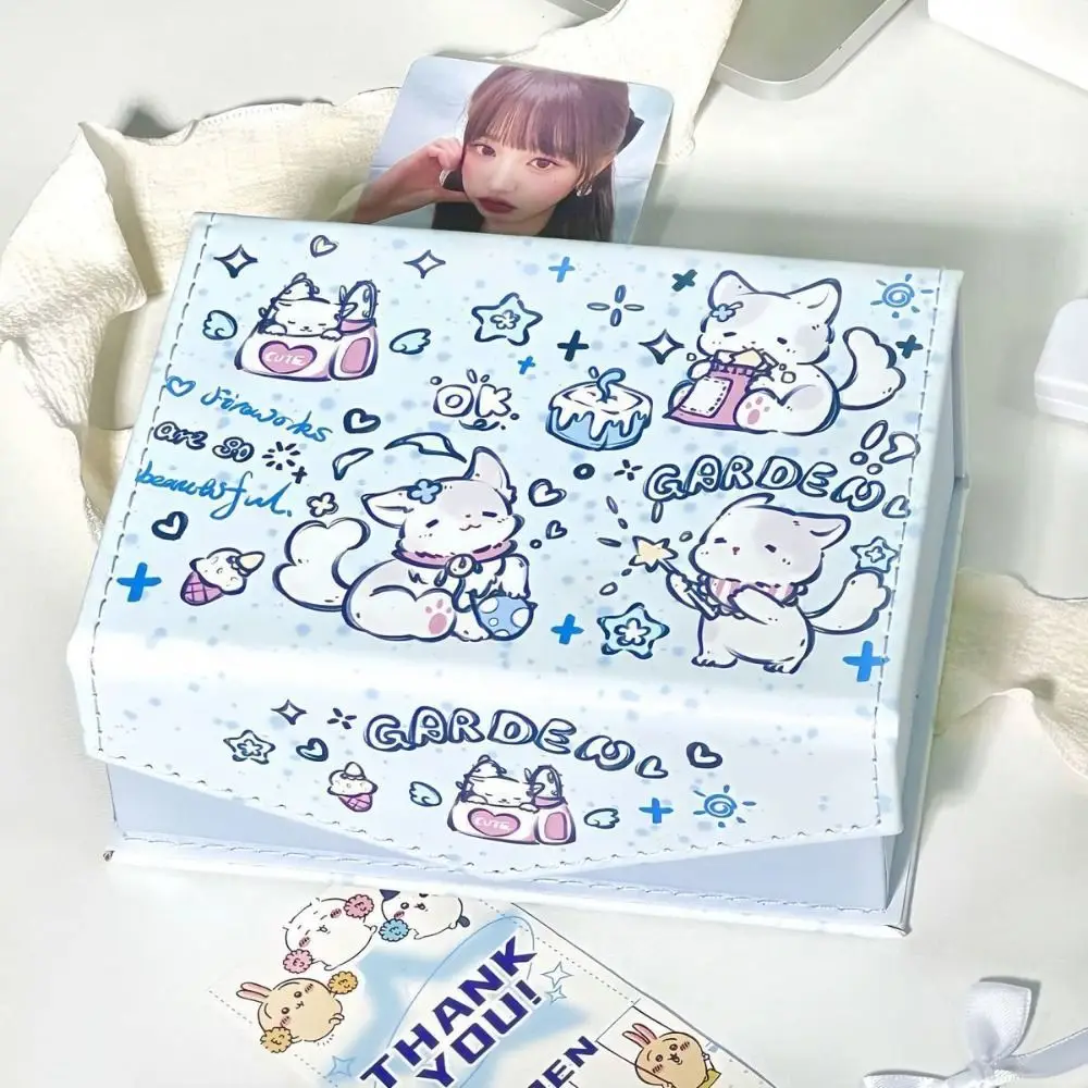 

Desk Decoration Waterproof Card Storage Box Cartoon PU Desktop Storage Box Anime Cute Photo Card Organizer Girl Gifts