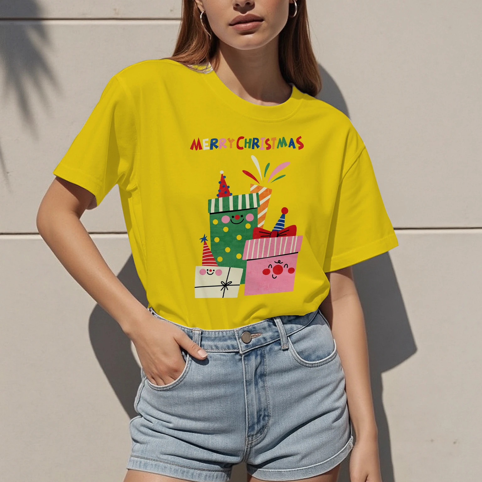 Kurzarm-T-Shirt für den Sommer, Weihnachtsmuster-Design, Damenoberteile, lässige Mode, vielseitige, atmungsaktive Persönlichkeit